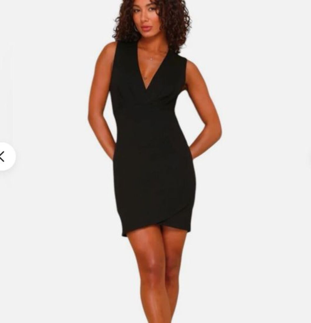 Lulus Cocktail Hour Sleeveless Tulip Mini Dress-Medium-Lined-Ponte Knit-Black